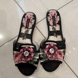 Dolce & Gabbana Pink Floral Jewel Sandals